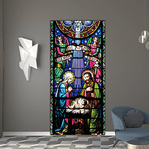 Holy Nativity Christmas Door Cover Manger Scene Religious Christmas Door Banner Backdrop Large Religious Christmas Decoration Large Xmas Door Sign Banner Jesus Nativity Backdrop 6.6 x 3.0 ft