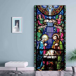 Holy Nativity Christmas Door Cover Manger Scene Religious Christmas Door Banner Backdrop Large Religious Christmas Decoration Large Xmas Door Sign Banner Jesus Nativity Backdrop 6.6 x 3.0 ft