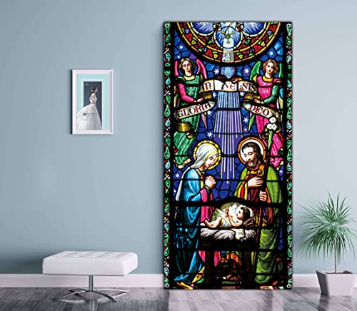 Holy Nativity Christmas Door Cover Manger Scene Religious Christmas Door Banner Backdrop Large Religious Christmas Decoration Large Xmas Door Sign Banner Jesus Nativity Backdrop 6.6 x 3.0 ft