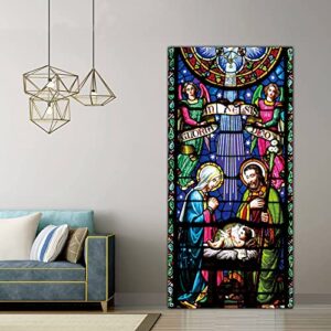 Holy Nativity Christmas Door Cover Manger Scene Religious Christmas Door Banner Backdrop Large Religious Christmas Decoration Large Xmas Door Sign Banner Jesus Nativity Backdrop 6.6 x 3.0 ft