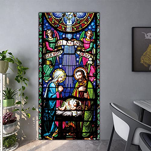 Holy Nativity Christmas Door Cover Manger Scene Religious Christmas Door Banner Backdrop Large Religious Christmas Decoration Large Xmas Door Sign Banner Jesus Nativity Backdrop 6.6 x 3.0 ft