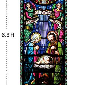 Holy Nativity Christmas Door Cover Manger Scene Religious Christmas Door Banner Backdrop Large Religious Christmas Decoration Large Xmas Door Sign Banner Jesus Nativity Backdrop 6.6 x 3.0 ft