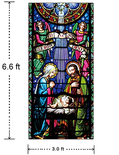 Holy Nativity Christmas Door Cover Manger Scene Religious Christmas Door Banner Backdrop Large Religious Christmas Decoration Large Xmas Door Sign Banner Jesus Nativity Backdrop 6.6 x 3.0 ft