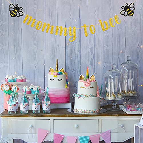 Gold Glitter Mommy to Bee Banner / Bumble Bee Theme Baby Shower Party Supplies / New Mom Gender Reveal Party Decorations