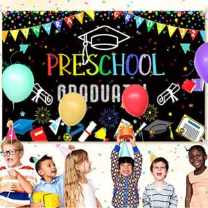 Preschool Graduate Backdrop 2023 School Prom Party Supplies Decoration Banner for Kids Preschool Graduation Decorations Prek Photo Backdrop Ceremony Congrats Grad Banner, 5.9 x 3.6 Ft