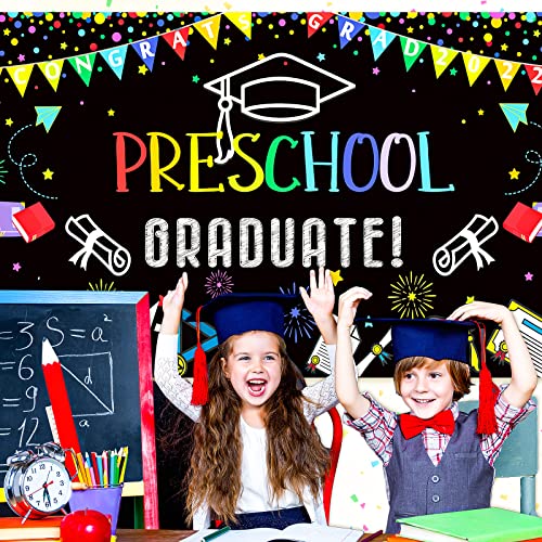 Preschool Graduate Backdrop 2023 School Prom Party Supplies Decoration Banner for Kids Preschool Graduation Decorations Prek Photo Backdrop Ceremony Congrats Grad Banner, 5.9 x 3.6 Ft