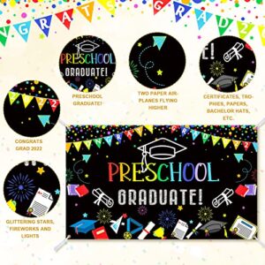 Preschool Graduate Backdrop 2023 School Prom Party Supplies Decoration Banner for Kids Preschool Graduation Decorations Prek Photo Backdrop Ceremony Congrats Grad Banner, 5.9 x 3.6 Ft