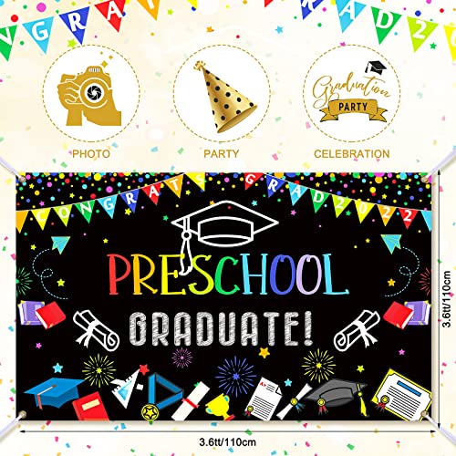 Preschool Graduate Backdrop 2023 School Prom Party Supplies Decoration Banner for Kids Preschool Graduation Decorations Prek Photo Backdrop Ceremony Congrats Grad Banner, 5.9 x 3.6 Ft