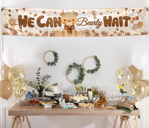 Bear Baby Shower Party Decorations We Can Bearly Wait Banner Neutral Bear Backdrop Gender Reveal Banner Porch Sign for Welcome Baby Party,Gender Neutral Bear Photo Props Supplies Indoor Outdoor