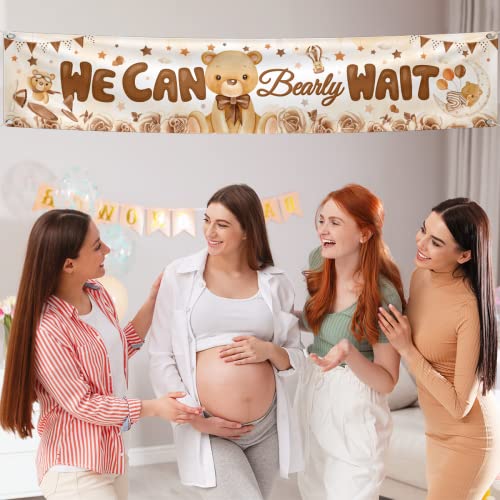 Bear Baby Shower Party Decorations We Can Bearly Wait Banner Neutral Bear Backdrop Gender Reveal Banner Porch Sign for Welcome Baby Party,Gender Neutral Bear Photo Props Supplies Indoor Outdoor