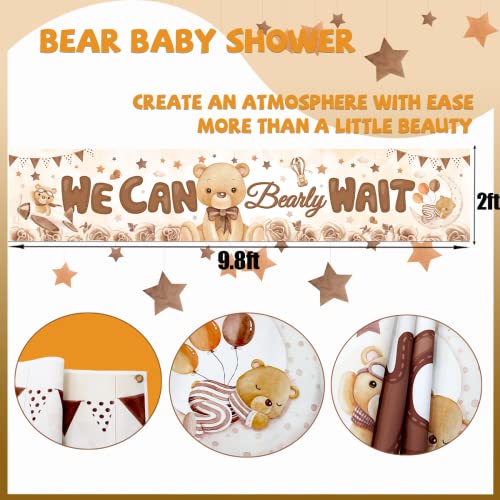 Bear Baby Shower Party Decorations We Can Bearly Wait Banner Neutral Bear Backdrop Gender Reveal Banner Porch Sign for Welcome Baby Party,Gender Neutral Bear Photo Props Supplies Indoor Outdoor