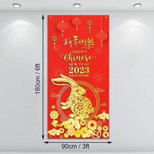 2023 Chinese New Year Banner Photography Backdrop Chinese Spring Festival Door Banner Red New Year Photo Booth Background for Chinese Holiday Party Celebration Decoration, 6 x 3 Feet