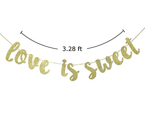 Love is Sweet Banner Gold Glitter for Bridal Shower Engagement Wedding Bachelorette Party Decor Sweets Table Sign Photo Booth Props