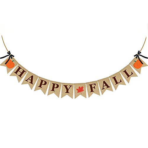 ERKOON Happy Fall Burlap Banner Happy Fall Sign Pumpkin Flag Rustic Natural Fall Harvest Banner for Autumn Home Party School Party Decoration