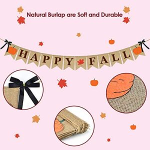 ERKOON Happy Fall Burlap Banner Happy Fall Sign Pumpkin Flag Rustic Natural Fall Harvest Banner for Autumn Home Party School Party Decoration