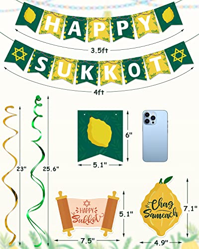 Mosailles Happy Sukkot Hanging Swirls Banner Decorations kit Etrog and Lulav outdoor pre-assembled Sukkah Decor Holiday Party Decor Supplies