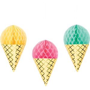 creative converting ice cream party hanging honeycomb ice cream decorations, 3 ct, multi-color, hanging decorations measure 13″ x 6.5″