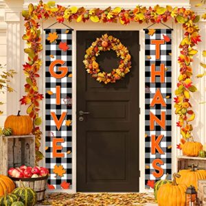 thanksgiving decorations give thanks porch banner thanksgiving buffalo plaid door hanging banner with maple leaf autumn harvest party backdrop for indoor outdoor farmhouse wall door decor
