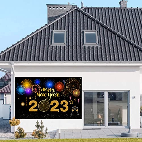 Happy New Year 2023 Banner Backdrop Decorations New Year's Eve Background Banner, Fireworks Happy New Year Decorations NYE 2023 Decor