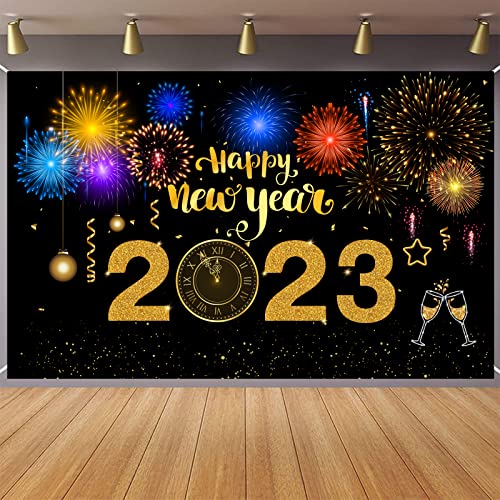 Happy New Year 2023 Banner Backdrop Decorations New Year's Eve Background Banner, Fireworks Happy New Year Decorations NYE 2023 Decor