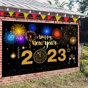 Happy New Year 2023 Banner Backdrop Decorations New Year's Eve Background Banner, Fireworks Happy New Year Decorations NYE 2023 Decor