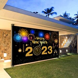 Happy New Year 2023 Banner Backdrop Decorations New Year's Eve Background Banner, Fireworks Happy New Year Decorations NYE 2023 Decor