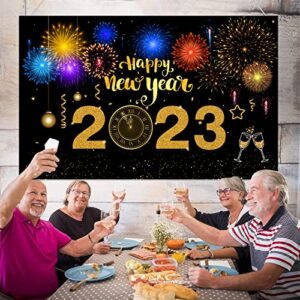 Happy New Year 2023 Banner Backdrop Decorations New Year's Eve Background Banner, Fireworks Happy New Year Decorations NYE 2023 Decor