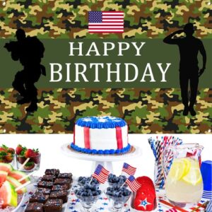 4x6FT American Flag Military Theme Happy Birthday Backdrop Banner,Patriotic Military Theme Birthday Photography Banner for US Army/NAVY/AIR FORCE/Policeman Birthday Party Decor