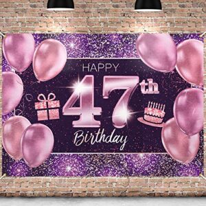 pakboom happy 47th birthday banner backdrop – 47 birthday party decorations supplies for women – pink purple gold 4 x 6ft