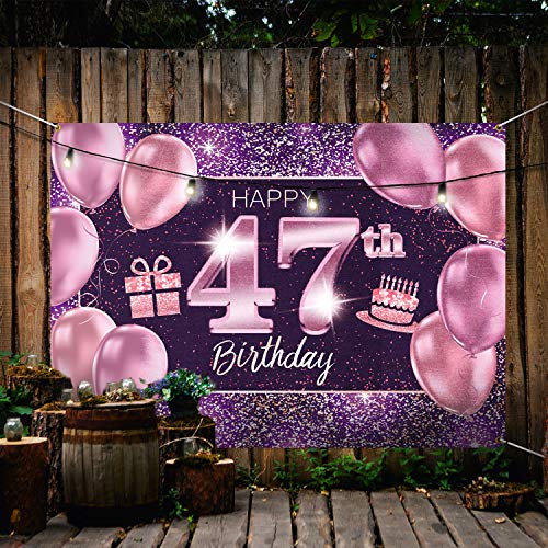 PAKBOOM Happy 47th Birthday Banner Backdrop - 47 Birthday Party Decorations Supplies for Women - Pink Purple Gold 4 x 6ft