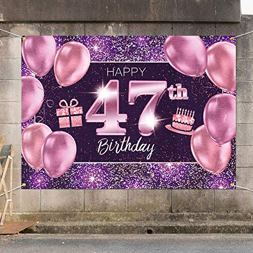 PAKBOOM Happy 47th Birthday Banner Backdrop - 47 Birthday Party Decorations Supplies for Women - Pink Purple Gold 4 x 6ft