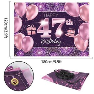 PAKBOOM Happy 47th Birthday Banner Backdrop - 47 Birthday Party Decorations Supplies for Women - Pink Purple Gold 4 x 6ft