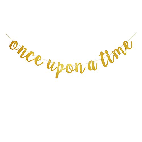 Once Upon A Time Banner, Gold Sign Garlands for Bridal Shower, Wedding Engagement, Engaged, Birthday, Bachelorette Party Decors Supplies