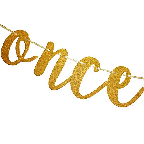 Once Upon A Time Banner, Gold Sign Garlands for Bridal Shower, Wedding Engagement, Engaged, Birthday, Bachelorette Party Decors Supplies