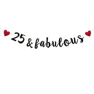 xiaoluoly black 25 & fabulous glitter banner,pre-strung,25th birthday / wedding anniversary party decorations bunting sign backdrops,25 & fabulous