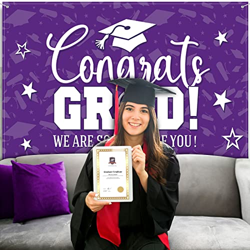 Graduation Decorations Graduation Backdrop Banner Class of 2023 Graduation Backdrop Grad Background for Graduation Party Photo Studio Props Decoration Sign Supplies, 72.8 x 43.3 Inch (Purple)