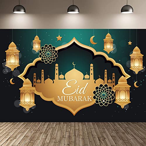 Eid Mubarak Banner Backdrop Decorations - Large Muslim Ramadan Mubarak Background Banner Photo Booth Backdrop Eid Mubarak Party Supplies