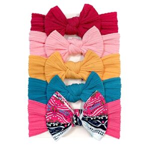 5pcs toddler hair accessories baby girls stretch solid floral knotted headwear pull on plain cute (pk1, one size)