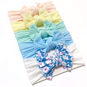 5pcs Toddler Hair Accessories Baby Girls Stretch Solid Floral Knotted Headwear Pull On Plain Cute (PK1, One Size)