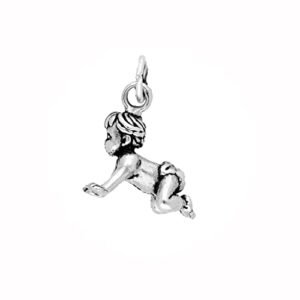 new crawling in diaper toddler child 3d 925 solid sterling silver charm trrii1205isssl