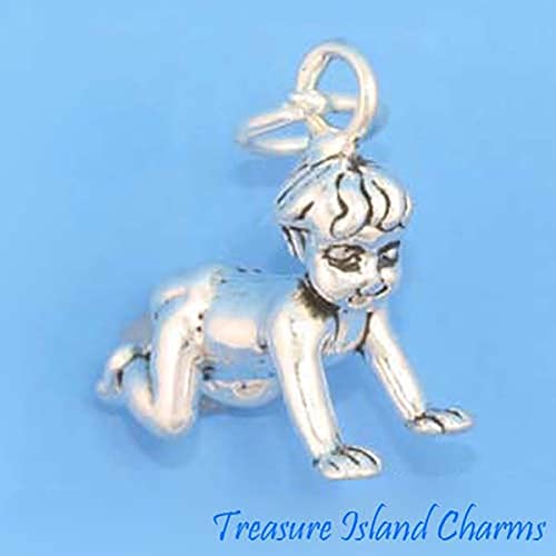 New Crawling in Diaper Toddler Child 3D 925 Solid Sterling Silver Charm TRRII1205ISSSL