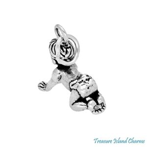 New Crawling in Diaper Toddler Child 3D 925 Solid Sterling Silver Charm TRRII1205ISSSL