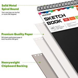 Soucolor 9" x 12" Sketch Book, 1-Pack 100 Sheets Spiral Bound Art Sketchbook, Acid Free (68lb/100gsm) Artist Drawing Book Paper Painting Sketching Pad