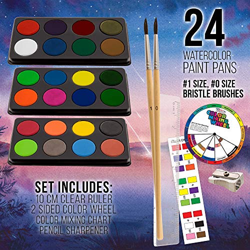 U.S. Art Supply 162-Piece Deluxe Mega Wood Box Art Painting and Drawing Set - Artist Painting Pad, 2 Sketch Pads, 24 Watercolor Paint Colors, 24 Oil Pastels, 24 Colored Pencils, 60 Crayons, 2 Brushes