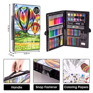 Art Kit, Vigorfun Drawing Painting Art Supplies for Kids Girls Boys Teens, Gifts Art Set Case Includes Oil Pastels, Crayons, Colored Pencils, Watercolor Cakes (Black)