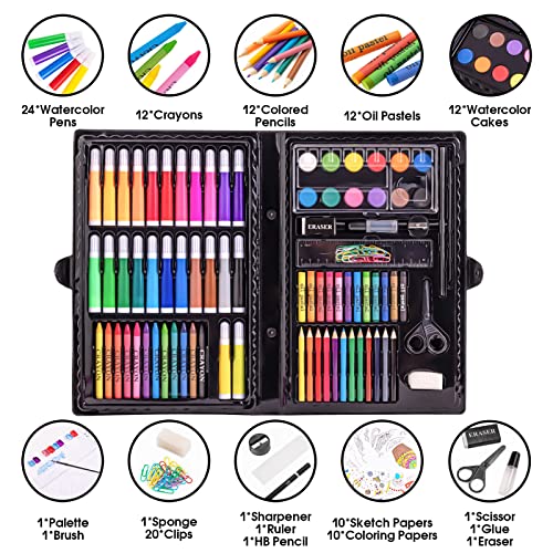 Art Kit, Vigorfun Drawing Painting Art Supplies for Kids Girls Boys Teens, Gifts Art Set Case Includes Oil Pastels, Crayons, Colored Pencils, Watercolor Cakes (Black)