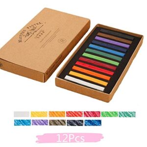 Non Toxic Artist Pastels,Square Soft Pastels Set,Chalks 12/24/36/48 Colors Soft Dry Pastel Artist Chalk Pastel Sticks for Office School Art Drawing Painting Supplies Professional Art Pastel (12Pcs)