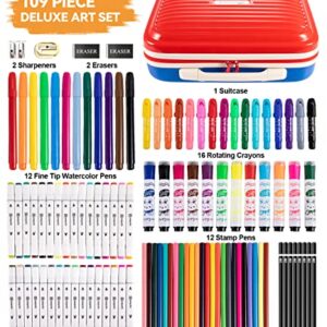 POPYOLA 109-Piece Deluxe Art Set in a Carring Luggage Case Drawing Painting Kit, Creative Gift Box for Kids Teens Adults Artist Beginners, Art Kit, Art Supplies