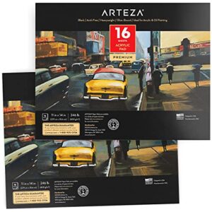 arteza acrylic pad, pack of 2, black, 6 x 6 inches, 246-lb paper, 16 sheets each, art supplies for acrylic painting, oil painting, & drawing
