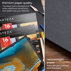 Arteza Acrylic Pad, Pack of 2, Black, 6 x 6 Inches, 246-lb Paper, 16 Sheets Each, Art Supplies for Acrylic Painting, Oil Painting, & Drawing